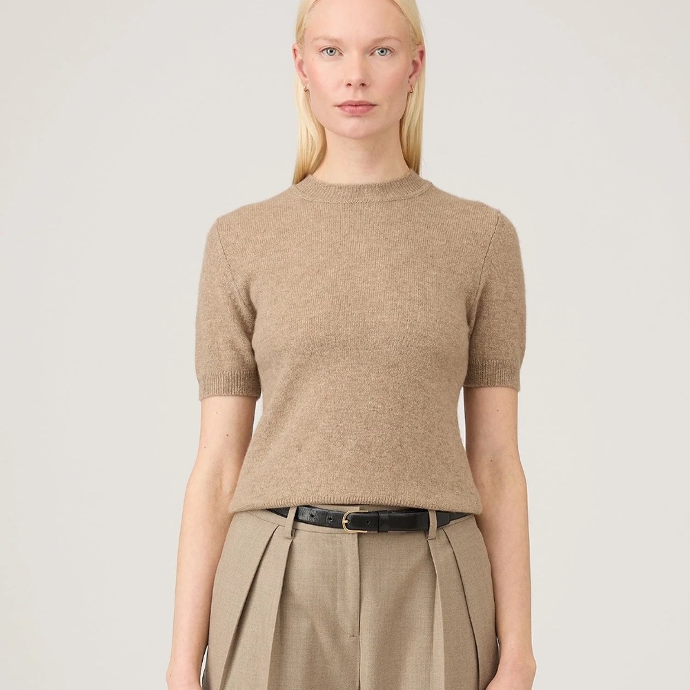 SUNSPEL Women's Cashmere Short Sleeve T-Shirt, Mink (Tan), S, M, L